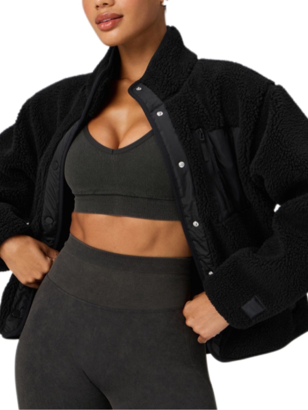 Fabletics Tahoe Teddy Jacket Coat Black Medium